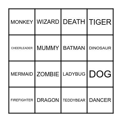 COSTUMES Bingo Card