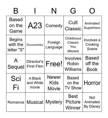 New Movie Month Bingo Card