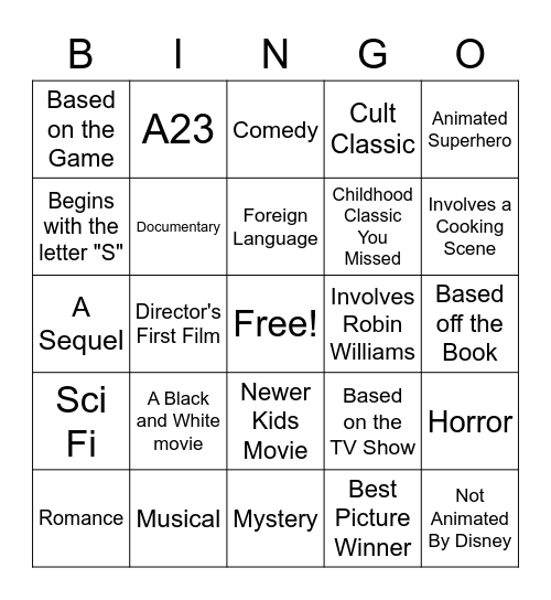 New Movie Month Bingo Card