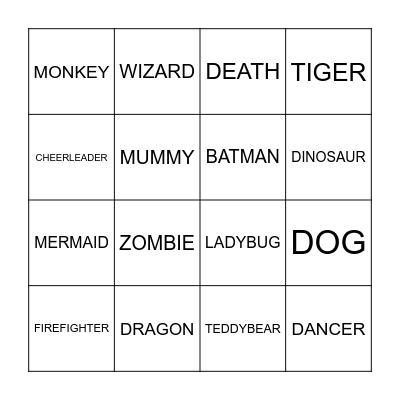 COSTUMES Bingo Card