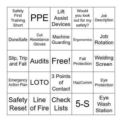 Flex Trades Safety BINGO Card
