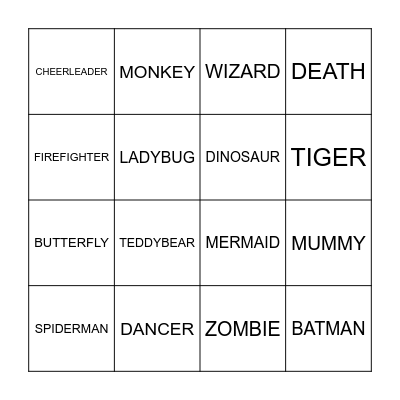 COSTUMES Bingo Card
