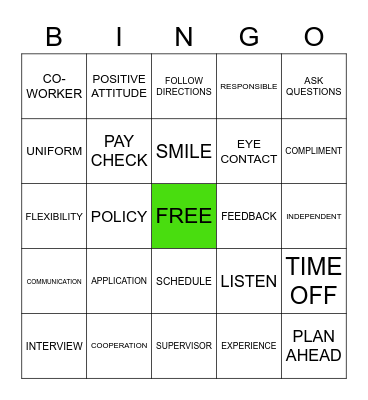 JOB READINESS Bingo Card