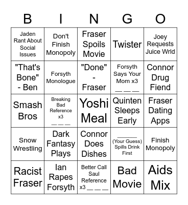 Cottage Trip Bingo Card