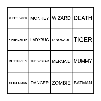 COSTUMES Bingo Card