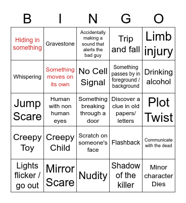 Horror Movie Cliche Bingo Card