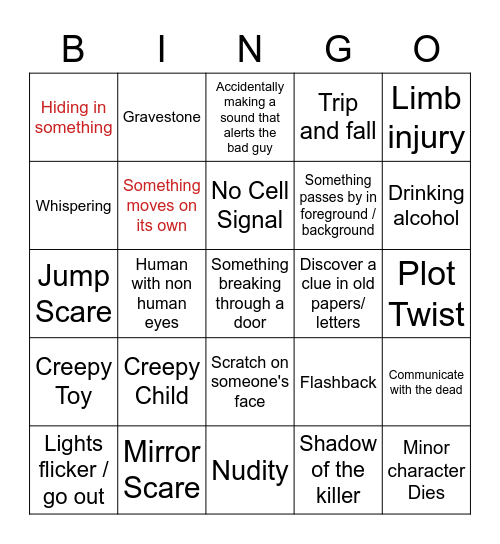 Horror Movie Cliche Bingo Card