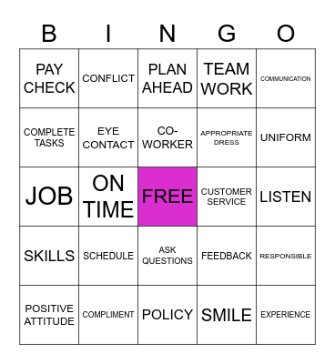 JOB READINESS Bingo Card