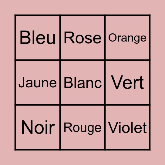 French Colours Bingo Card