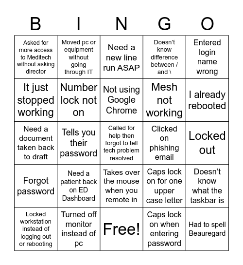 IT Bingo Card