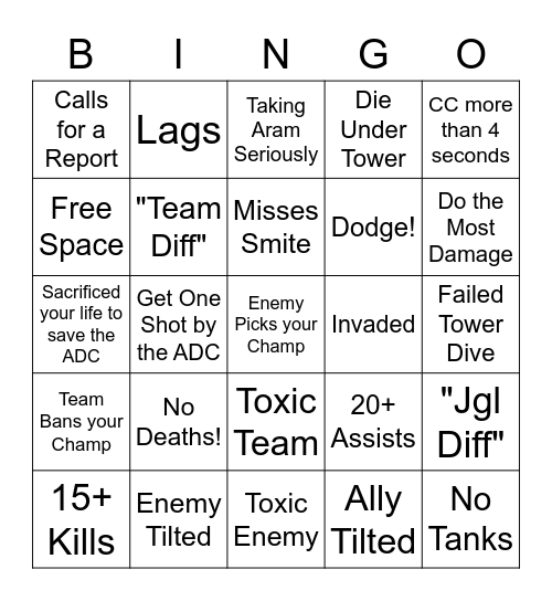 League of Legends Bingo! Bingo Card