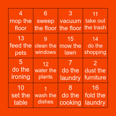 HOUSEHOLD CHORES! Bingo Card