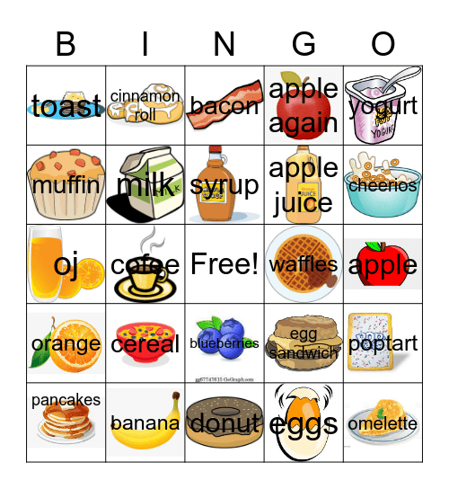 Breakfast Bingo Card