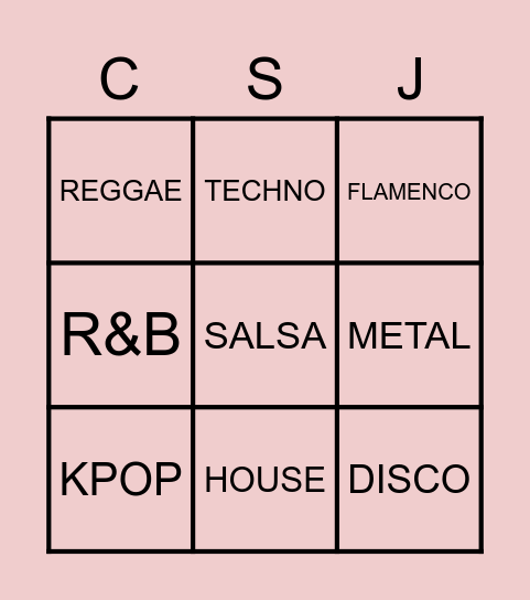 BINGO MUSICAL Bingo Card