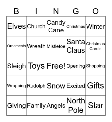 Christmas Vocabulary Bingo Card