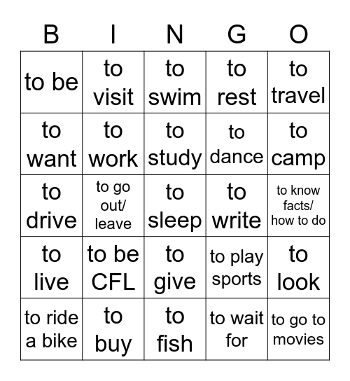 Spanish 10 Verbs Bingo Card