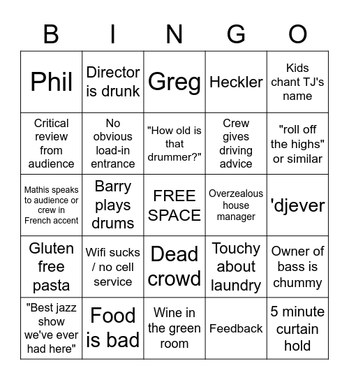 SWL Venue Bingo Card