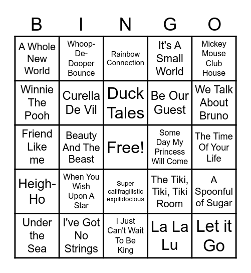 BINGO #5 Disney Bingo Card