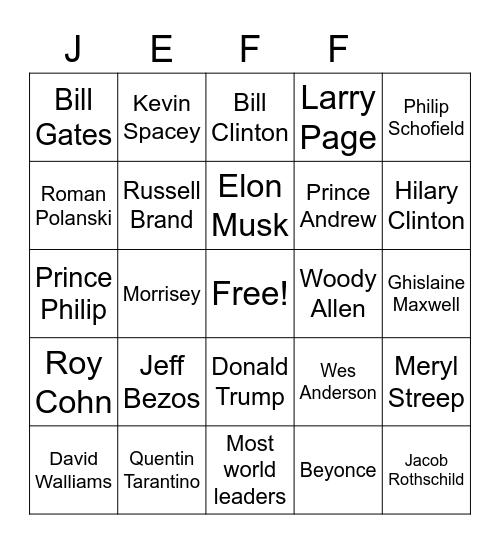 Epsteins Island Bingo Card