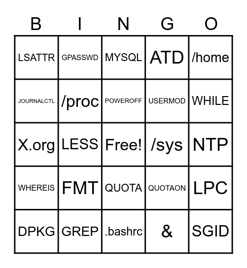 Linux Commands Bingo Card