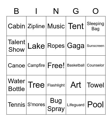 Camp Bingo Card