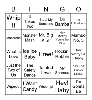One Hit Wonders Music Bingo Card