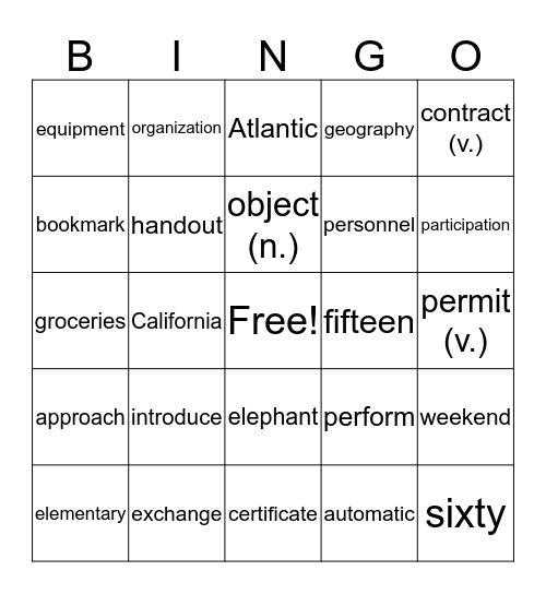 Syllable Stress Bingo Card