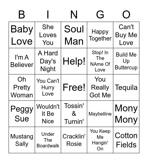60's Dance Party Bingo Card