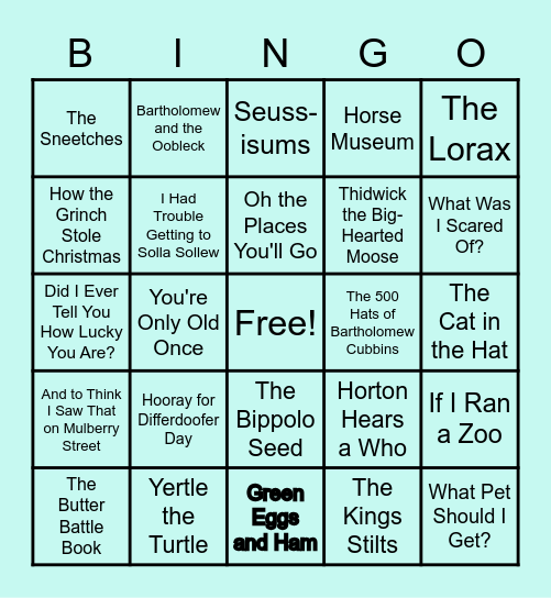 Dr. Seuss Bingo Card