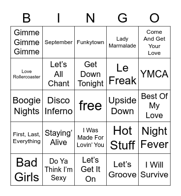 70s Disco Funk; vol 15 Bingo Card