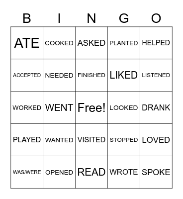 VERBS Bingo Card
