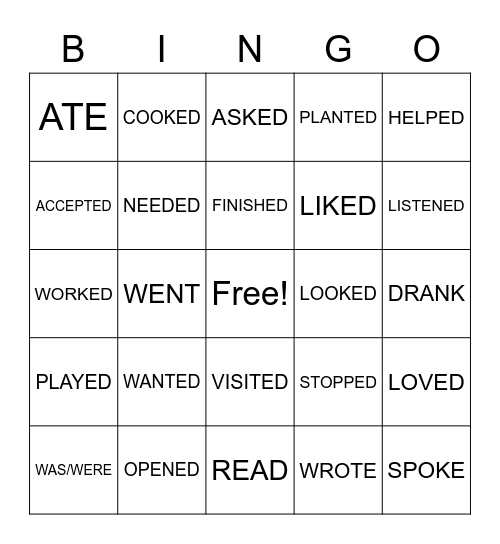 VERBS Bingo Card