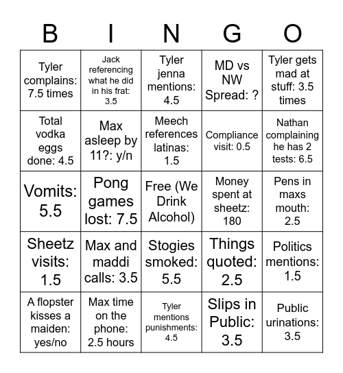 Flopstas Prop Bingo Card