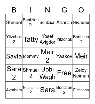 Yoselovsky Family Bingo Card