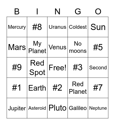 Planets Bingo Card