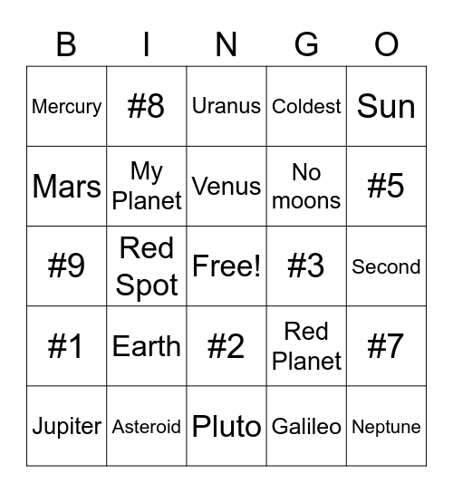 Planets Bingo Card