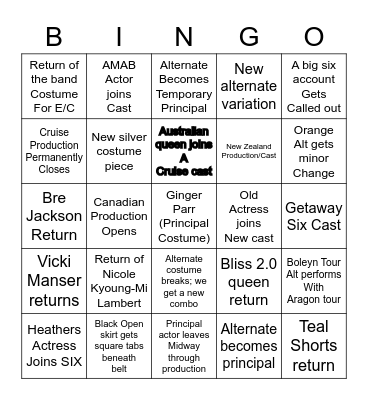 SIX: 2023 Bingo Card