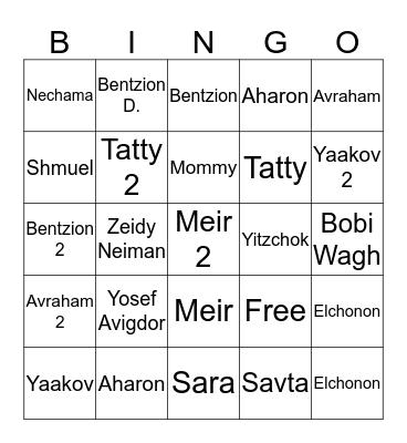 Yoselovsky Family Bingo Card