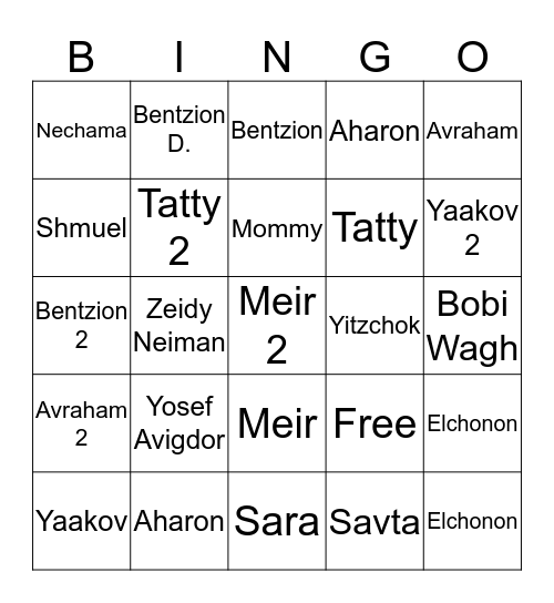 Yoselovsky Family Bingo Card
