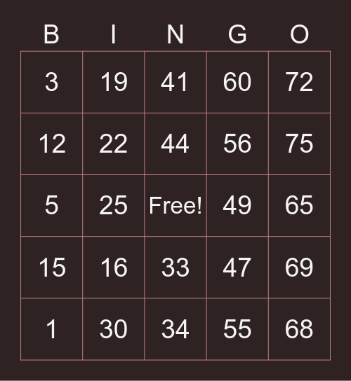 Dialtone Bingo Card