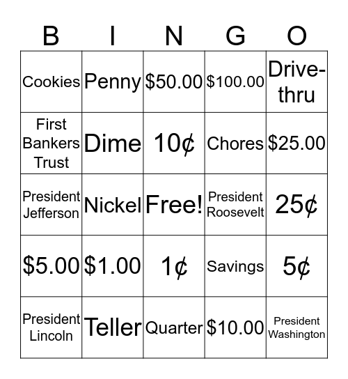 FUN MONEY BINGO! Bingo Card
