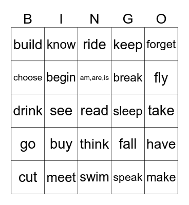 Irregular verbs 불규칙동사 Bingo Card