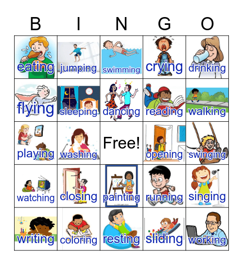 Present continuous Verbs Bingo Card