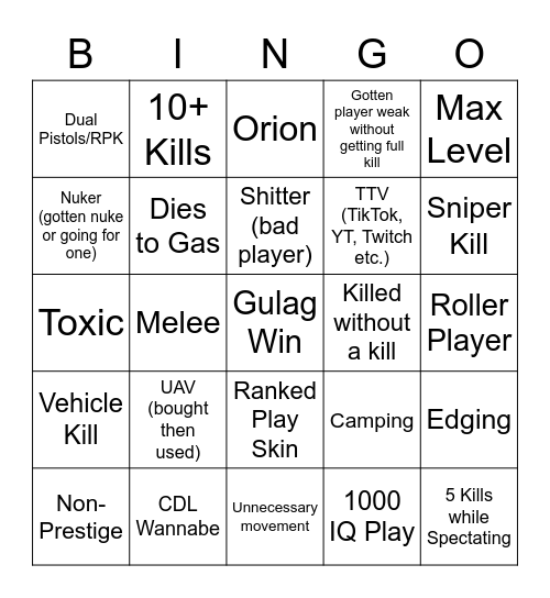 Warzone Al Mazrah Bingo Card