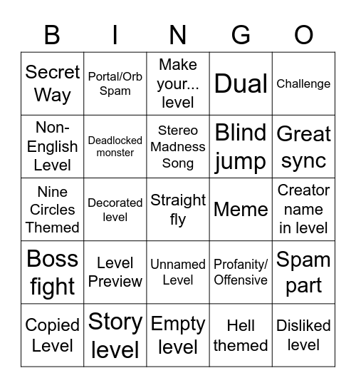 EVW Recent Tab Bingo Card