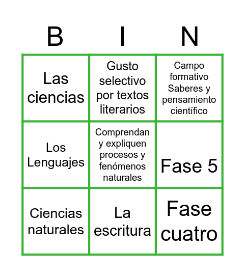 Campo formativo de Lenguajes Bingo Card