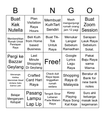 Raya 2023 Bingo Card