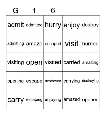Gold 16 Bingo Card