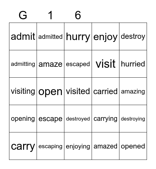 Gold 16 Bingo Card