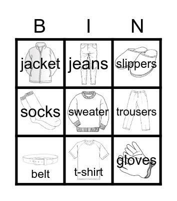 Clothes Bingo Card